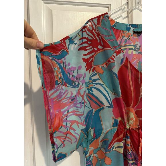 Talbots Kaftan Beach Swim CoverUp Dress Large Sheer Tropical Floral Ocean Maxi - Picture 3 of 11